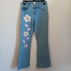 CACHE Women's Floral Flare Leg Embroidered Jeans 0